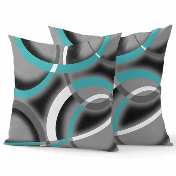 Throw Pillow Covers 16x16 Inch Set of 2 Turquoise Grey Decorative Pillow Covers Modern Geometric Circle Cushion Cover Pillowcase for Sofa Couch Bed Home Decor