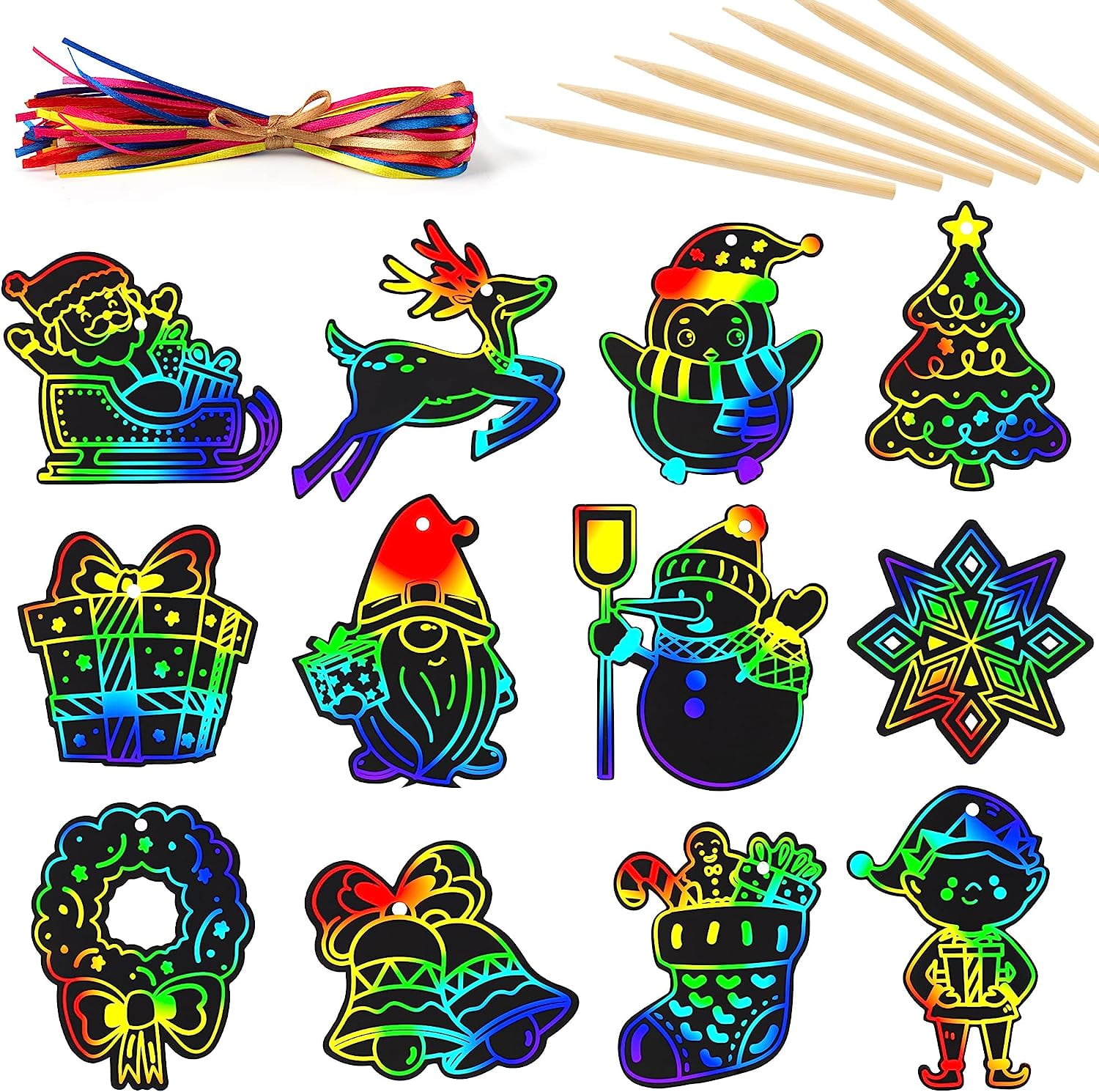 Mocoosy 48 Christmas Scratch Art Ornaments, Christmas Crafts Kits for
