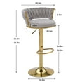 thumbnail image 3 of VECELO Bar Stools Set of 2, Modern Velvet Barstool with Woven Back & Footrest, 360° Swivel Adjustable Counter Height Bar Chairs for Kitchen Island Pub, Light Gray, 3 of 11
