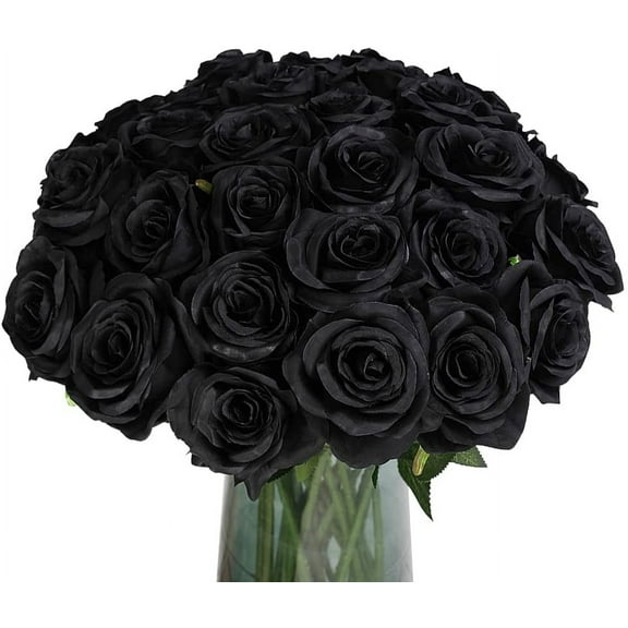 Zukuco 10PCS Black Artificial Flowers Silk Roses Real Touch Fake Flowers Bridal Wedding Bouquet for Home Garden Party Floral Decor