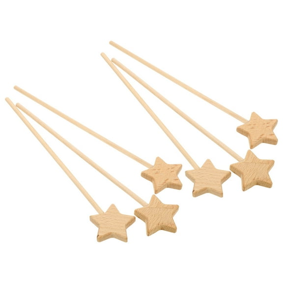 IBASETOY 6pcs Unfinished Wooden Fairy Wands Star Blank Sticks Party Favors