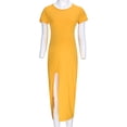 thumbnail image 5 of Daqian Maternity Dresses Fashion Women Solid Short Sleeve Bodycon Open fork Pregnancy Dress Plus Size Maternity Clothes on Yellow 10-12(XL), 5 of 9