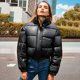 thumbnail image 4 of Abrigos gruesos de cuero PU para mujer, Parkas cortas, chaqueta acolchada de algodón negro, ropa elegante con cremallera, invierno, 2023, 4 of 5