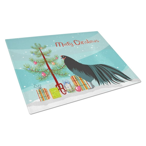 Carolines Treasures BB9200LCB Sumatra Chicken Christmas Glass Cutting Board Large Teal 12H x 16W multicolor