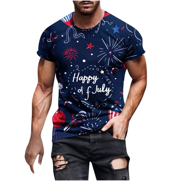 UVEASISHA 4th of July T Shirts for Men,Mens Patriotic Tee Shirts Graphic July 4th T-Shirt Teens O-Neck Casual Short Sleeve America Flag Fourth of July Muscle Workout Tshirts 2024