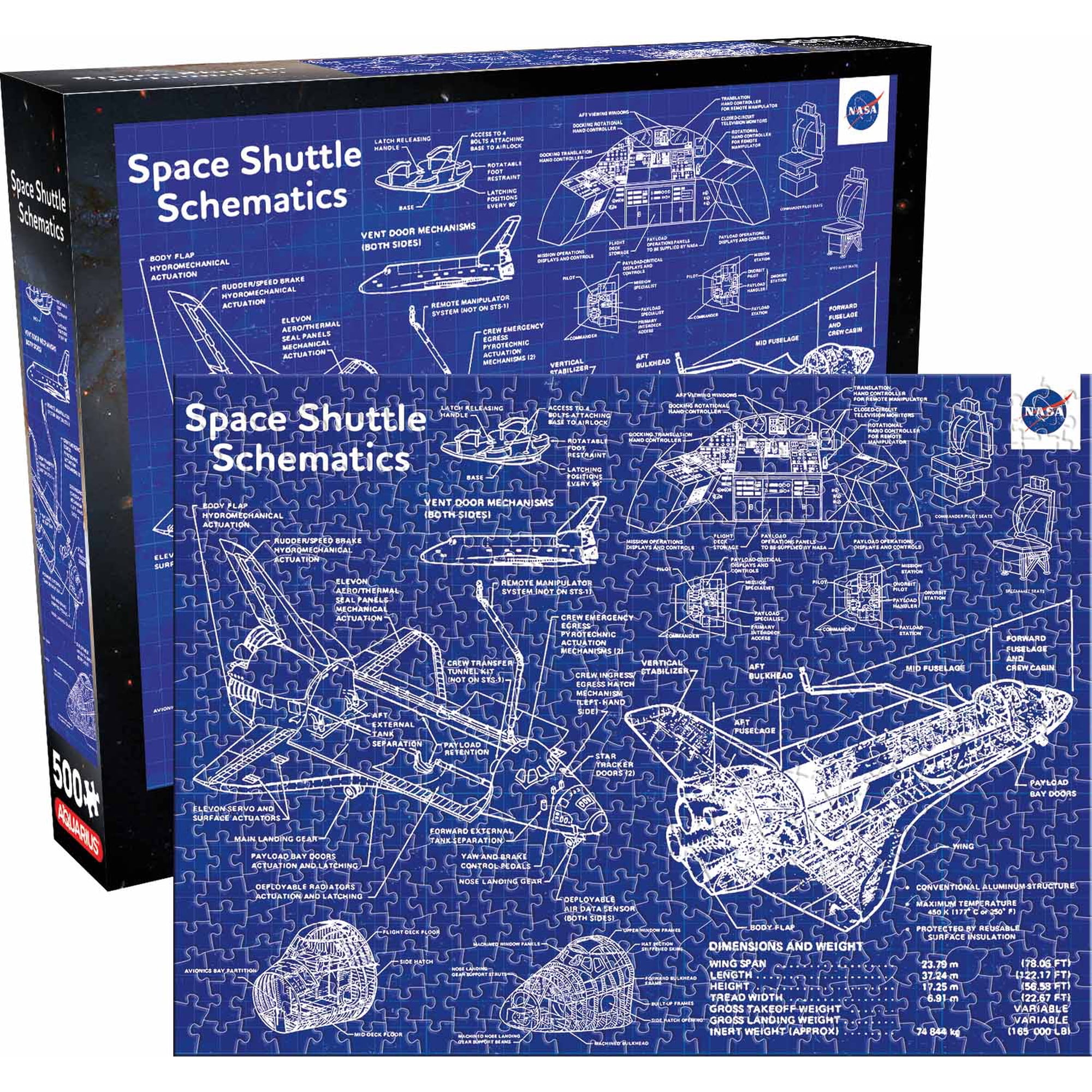 AQUARIUS NASA Space Shuttle Schematics Puzzle (500 Piece Jigsaw Puzzle) - Glare Free - Precision Fit - Virtually No Puzzle Dust - Officially Licensed NASA Collectibles-14x19 in