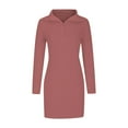 thumbnail image 4 of Bowake Robes Tricotées d'Automne pour Femmes Manches Longues Col en V Bouton Robe Chandail Décontractée Coupe Ajustée Mini Robe Vin, 4 of 5