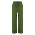 thumbnail image 4 of Solid Straight Linen Pants Waist and Long Women Casual Elastic Drawstring Cotton Pants, 4 of 6