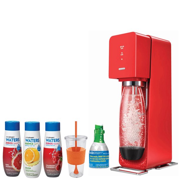 SodaStream Source Home Soda Maker Red Starter Kit w/ 24 Ounce Togo Cup, Waters Zeros Pink
