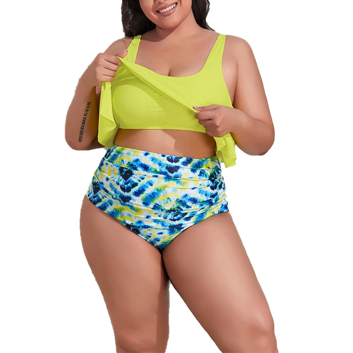 Mooncore Womens Plus Size Swimsuit High Waisted Tankini Bathing Suits Two  Piece Flounce Bikini Swimsuit : : Clothing, Shoes & Accessories