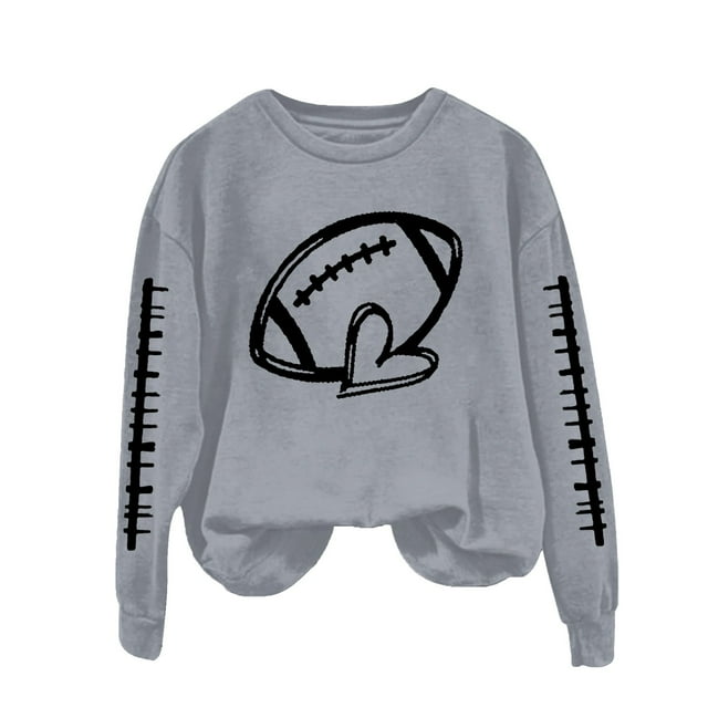 Breezora Chandail Imprimé pour Femmes Col Rond Chandail en Molleton Décontracté avec Design Thème Sport Manches Longues Coupe Ample Confort Taille P Gris