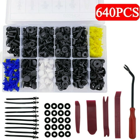 

ADVEN 640Pcs Car Universal Rivet Clips Assortment Door Panel Buckle Push Fastener Kit With Removal Tools Cable Ties