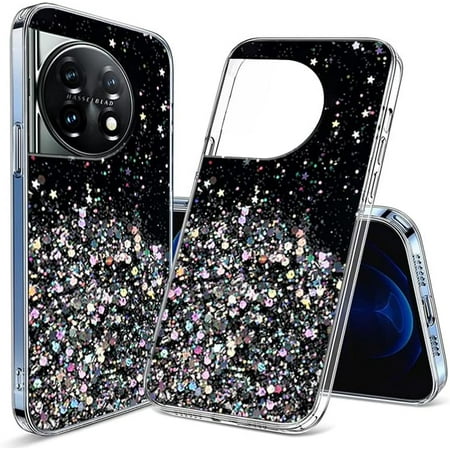 Compatible with OnePlus 11 Case Cute Glitter Clear Sparkly Cases Shockproof OnePlus 11 Phone Case for Women Girls Silicone Slim Bling Protective Cover (Black)