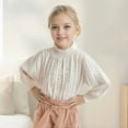 thumbnail image 3 of LZHGirlshop Baby Kids Girls Knit Sweaters Bottom Fleece Shirts Thick Warm Toddler High Collar Fall Winte Lace Pullover Long Sleeve Jumper Tops,White,6-7T, 3 of 7