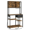 thumbnail image 2 of VASAGLE Bakers Rack with Charging Station, Coffee Bar Stand with Adjustable Storage Shelves, Fabric Drawer, 12 Hooks, Table for Microwave, Kitchen, Rustic Brown and Ink Black UKKS027K01, 2 of 4