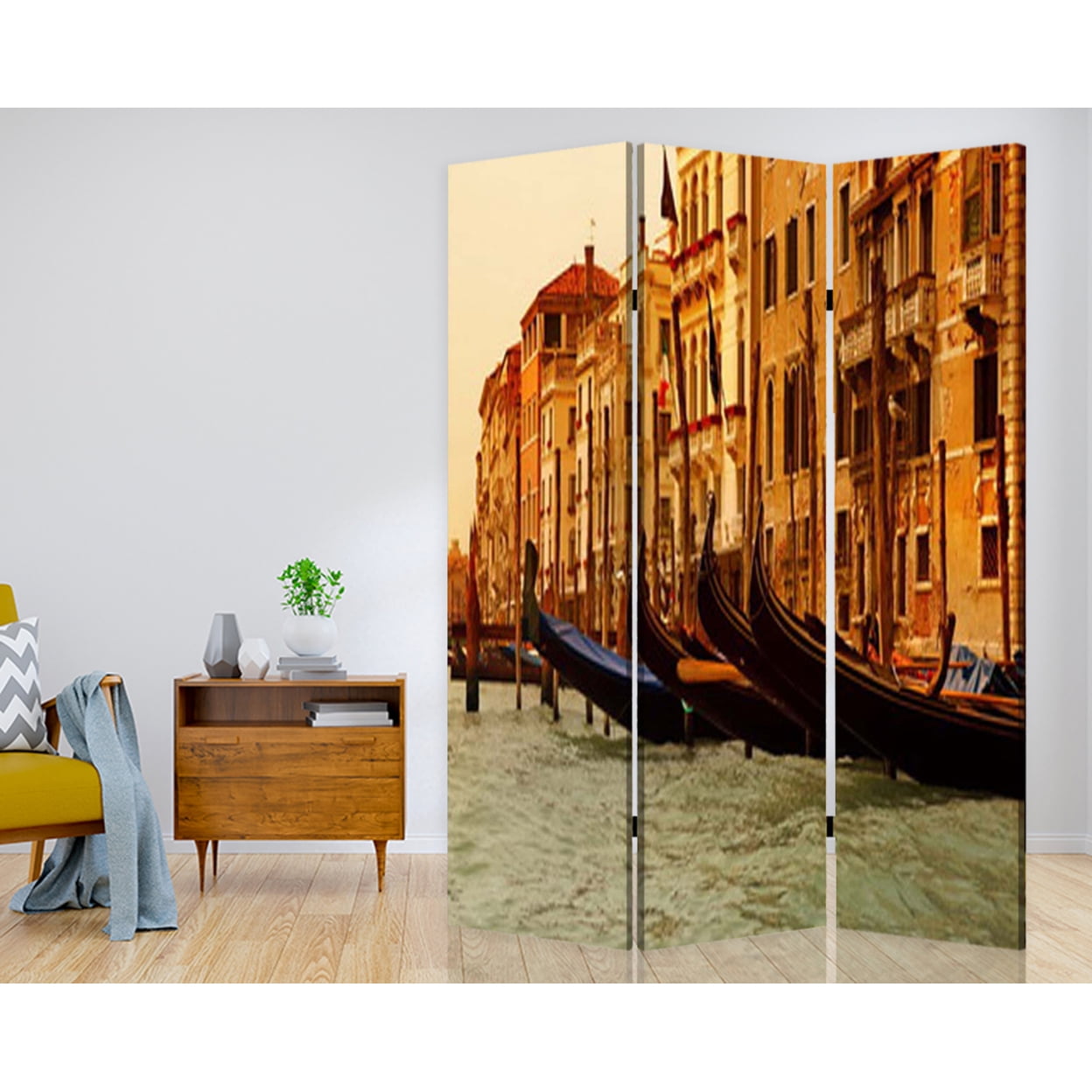 Contemporary Lightweight 3 Panel Venice Screen Room Divider With Two Different Finishes