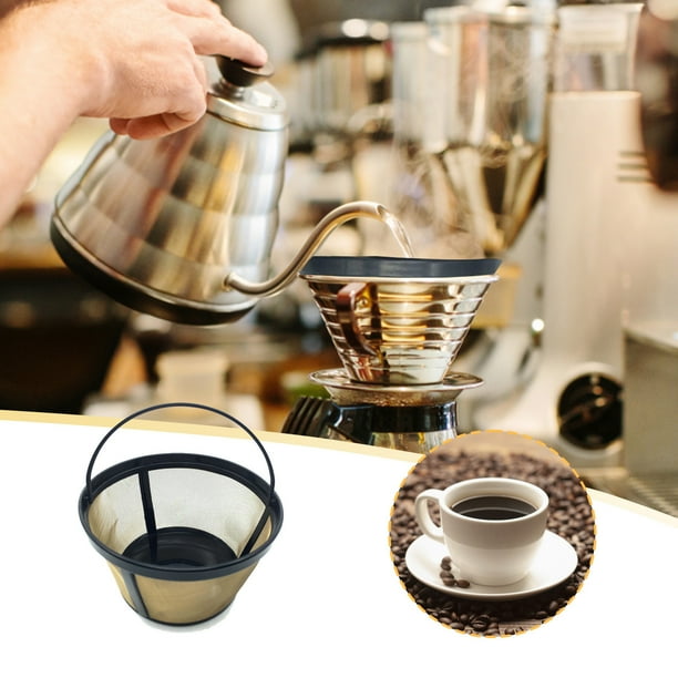 Filtro de café de acero inoxidable | Cesta metálica reutilizable 8-12 vasos | Malla fina 400 | Colador permanente ecológico para cafetera | Fácil de limpiar | 11x8.4x6.5cm | 1 Paquete