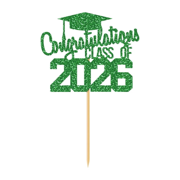 HCTSHG Class Of 2026 Glitter Congratulations Cake Topper Congrats Grad Decorations for Senior Graduation Celebration Decor, 2026 Double Sided Card Cap Decorations for Graduation Party Supplies