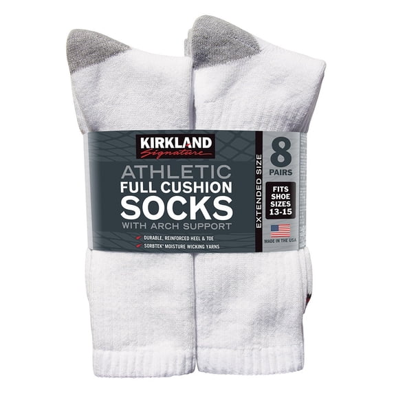 Kirkland Signature Men's Athletic Sock, 8 Pair, Extended (White)