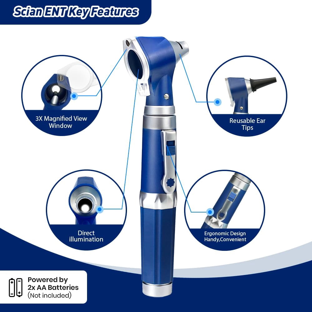 Scian Otoscope Ear Scope with Light Ear Infection Detector and Pocket Ear Checker Kit with 3X Magnify Lens Suitable for KidsAdults Doctors Pets Blue