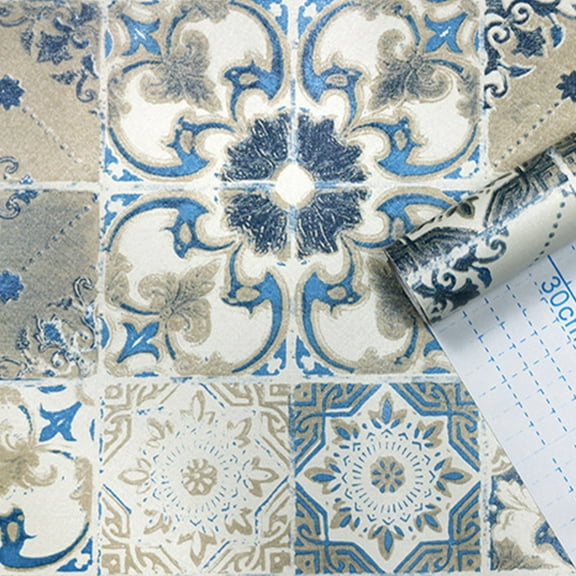 MoreFarther Blue Flower Peel and Stick Wallpaper Self Adhesive Wall Paper, 17.71x236.22in