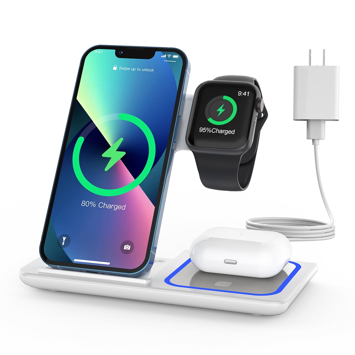 Wireless Charger 4 in 1 Fast Wireless Charging Station for iPhone 13 12 11/ Pro/Max/XS/XR/X/SE/8/8 Plus,18W Fast Charging Dock Stand Compatible with iWatch S7/6/5/4/3/2/AirPods 1/2/Pro 