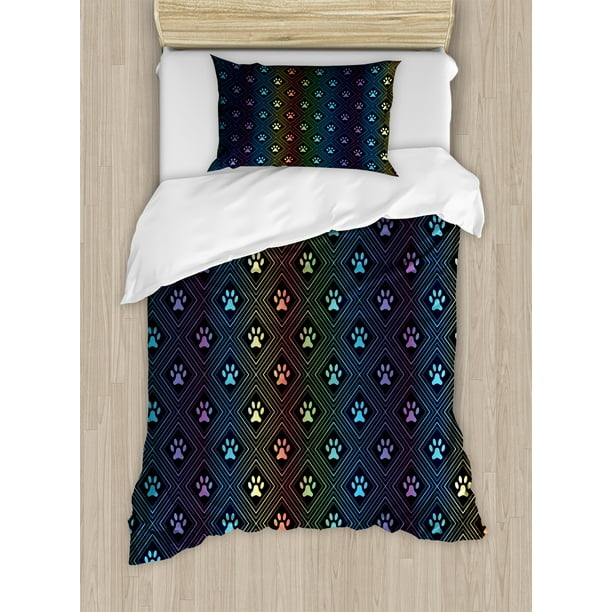 Dog Lover Twin Size Duvet Cover Set, Paw Print Pattern ...