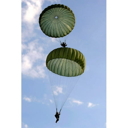 - US Army Soldiers parachute down after jumping from a C-130 Hercules Poster Print by Stocktrek Images