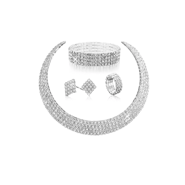 Conjunto De Joyas De Lujo Collar Pendientes Pulsera Anillo plata