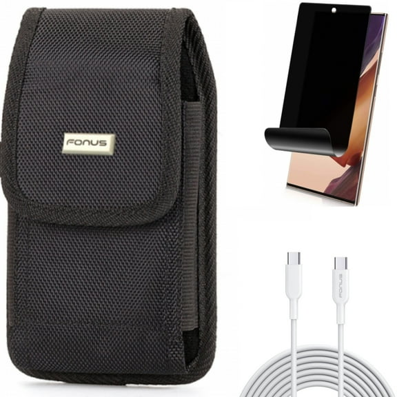 6ft Long Type-C Cable & Privacy Screen Protector & Case Belt Clip for Samsung Galaxy Note 20 Ultra (6.9") - Combo with PD Fast Charger Cord Power & TPU Film Anti-Peep & Swivel Holster