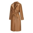 thumbnail image 2 of SWSMCLT Women's Vegan Leather Trench Coat Fall Single Breasted Outerwear Winter Slim Fit Long Coats Fashion Thick Knee Length Jackets Soft Umber 6, 2 of 5