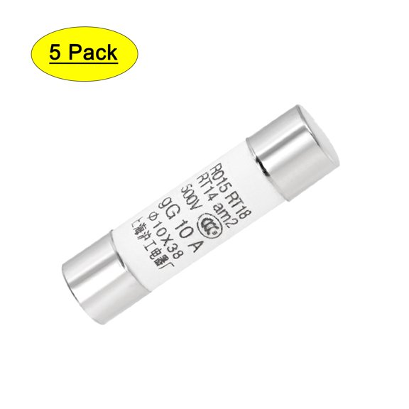 Fusibles de cartucho automotriz 10A DC 500V 10x38mm Reemplazo para estéreo de coche, alarma, amplificador, cerámica plateada 5 piezas