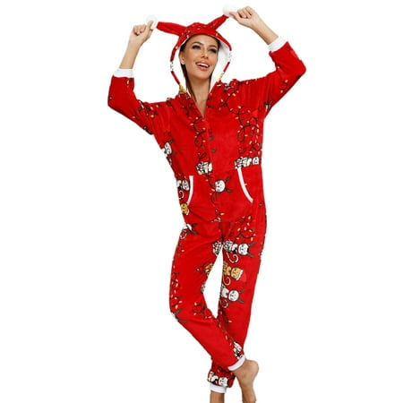 

Kiapeise Christmas Onesie Pajamas for Women Flannel Long Sleeve Hooded Cosplay Animal Sleepwear Jumpsuit Costume