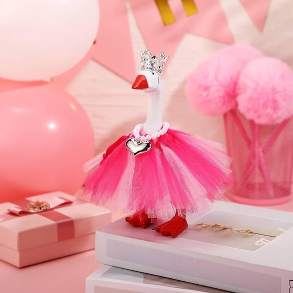 7in Mini Goose Costume Set Princess Outfit Tutu Crown Necklace Magnetic Goose Keychain Decoration Desk Ornament Accessories