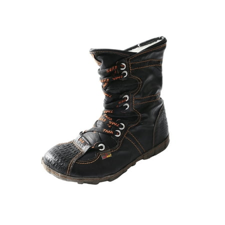 

TMA EYES Snake-Embossed Leather and PU Upper Faux Fur Lining Short Flat Boot for Women