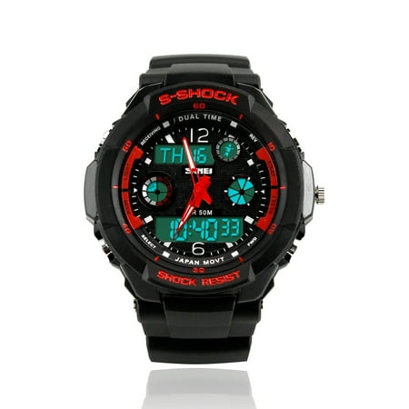 Mens Fashion Waterpoof Analogue Military Digital LCD Alarm Date Army Rubber Sport Watch Wristwatch