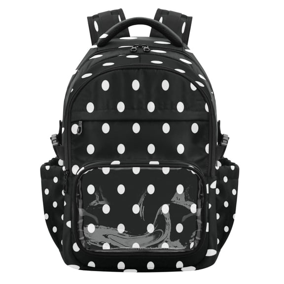 Qxltty Dot Grid Backpack School Bookbag with Clear PVC Front Pocket, Laptop Compartment, Water Resistant Travel Daypack for Students