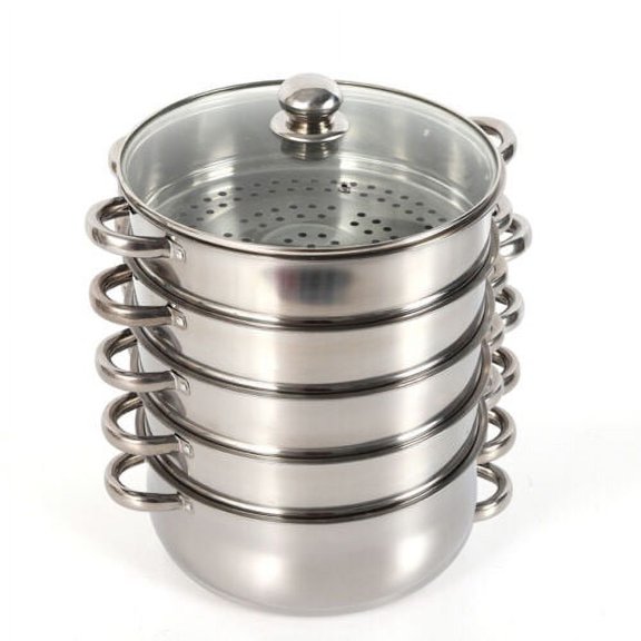 5 Tier Steamer Cooker Steam Pot Food Cooking Hot Pot Stainless Steel Glass Lid