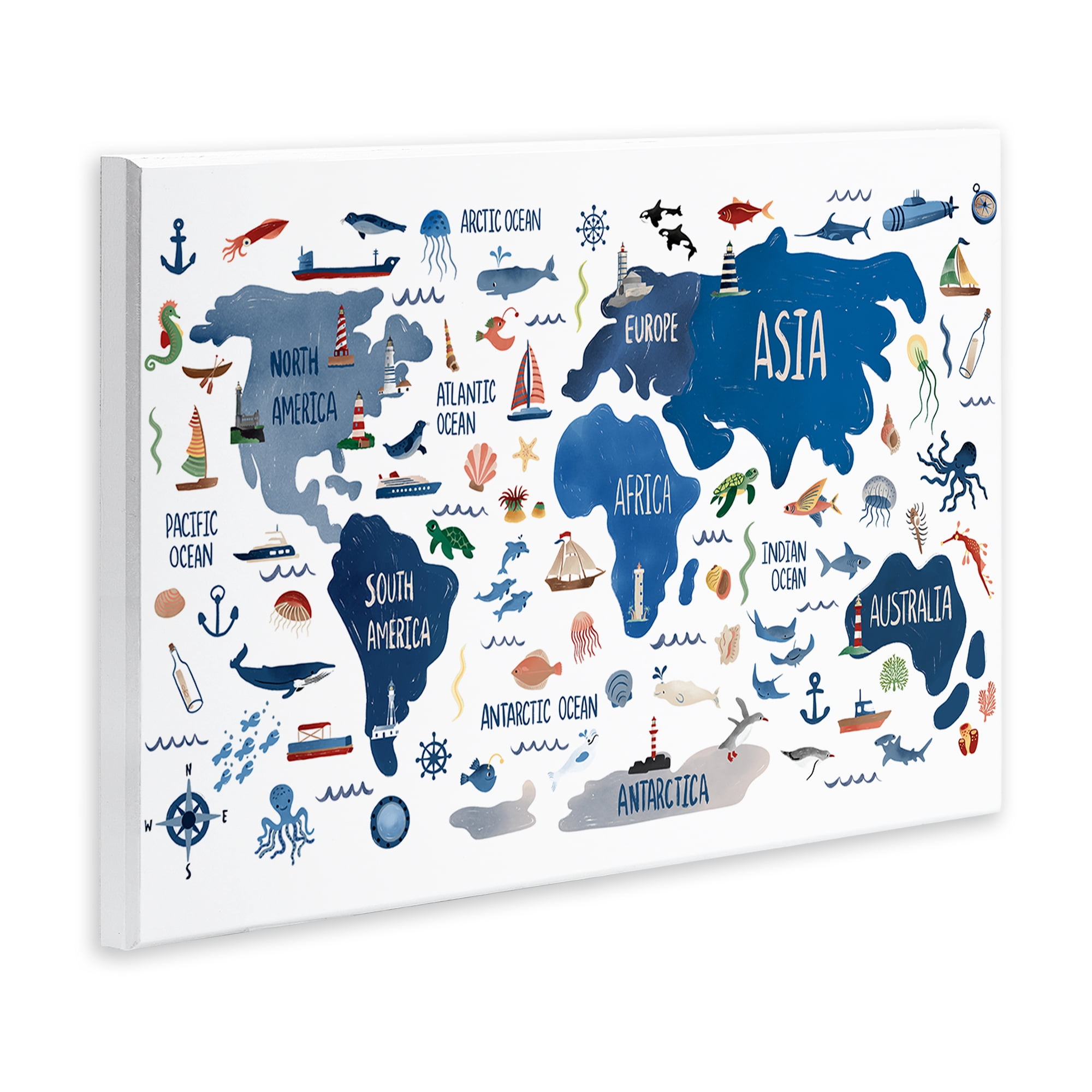 Stupell Industries Nautical Themed Map Travel & Places Painting Unframed Art Print Wall Art, 19 x 13