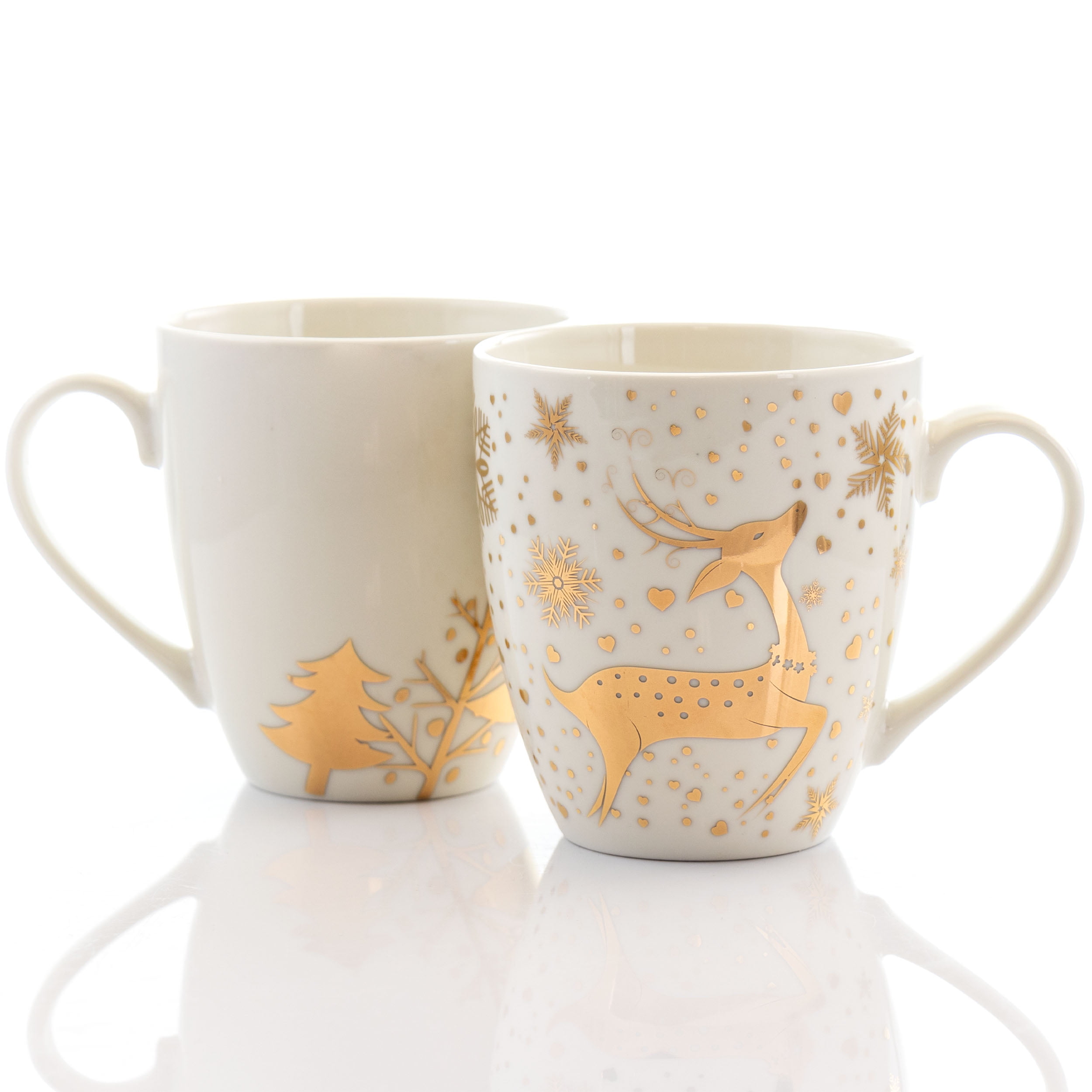 Holiday Gold 4 Piece 20 Ounce Fine Ceramic Cup Set with Assorted Designs