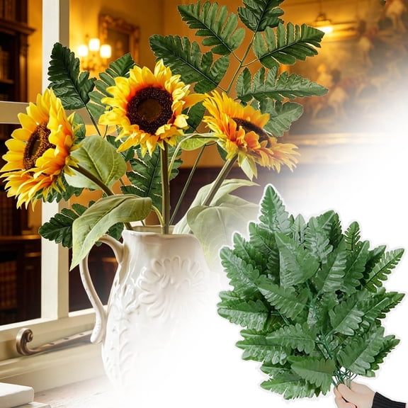 Artificial Fern Leaves Greenery Stems, Lifelike Faux Fern Foliage for Cemetery Memorial Decor, Wedding Bouquet & Indoor Floral Arrangement Supplies