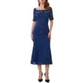 thumbnail image 2 of INSPIRE CHIC Women's Cocktail Dress Lace Fishtail Hem Short Sleeve Bodycon Midi Dress M Dark Blue, 2 of 6