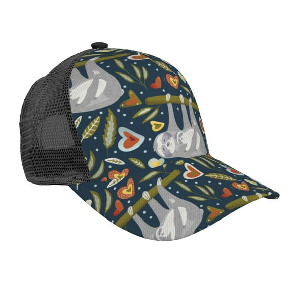 Lsque Cute Sloth Printed Trucker Hat - Baseball Cap for Men Women - Breathable Mesh Side, Adjustable Fit - for Casual Wear