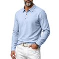 thumbnail image 2 of Men's Linen Shirts Long Sleeve Polo-Collared Button Solid Color Shirt Versatile Breathable Casual Business Tees (XL, Light Blue), 2 of 5