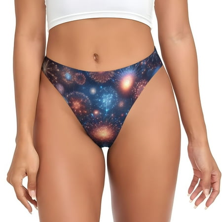 Qokaie Fireworks1 Printed Women s Cotton Thong Underwear  Sexy Breathable Panties G-string-Medium