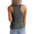 thumbnail image 2 of Top sin mangas acanalado con botones, cuello redondo, delgado, suave, informal, con botones delanteros, chaleco de verano acanalado para mujer, gris S, 2 of 4