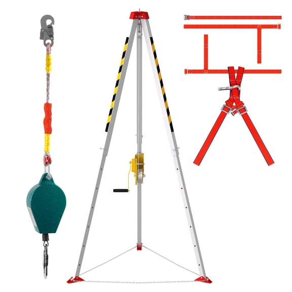 Fall Protection Tripod, 1800 lb Horizontal Force, Full Body Harness Included, Tripod with Rescue Harness, Confined Space Work Tripod, Well, Cistern, Culvert