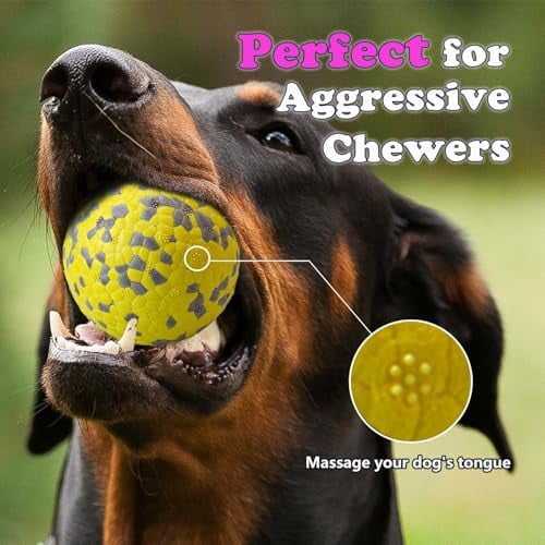 Dog Ball Toys Dog Tennis Ball for Aggressive Chewers Indestructible Bouncy Lightweight Water Toy Fetch Ball for Large Medium and Small Dog White & Yellow (2-Pack),Medium (3" diameter)