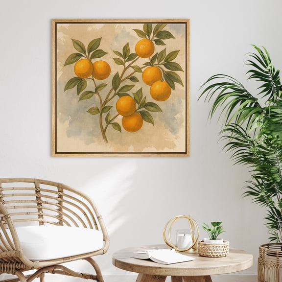 Framed Canvas Print Botanical Wall Art Vintage Fruit Decorative for Kitchen - 16"x16" NATURAL