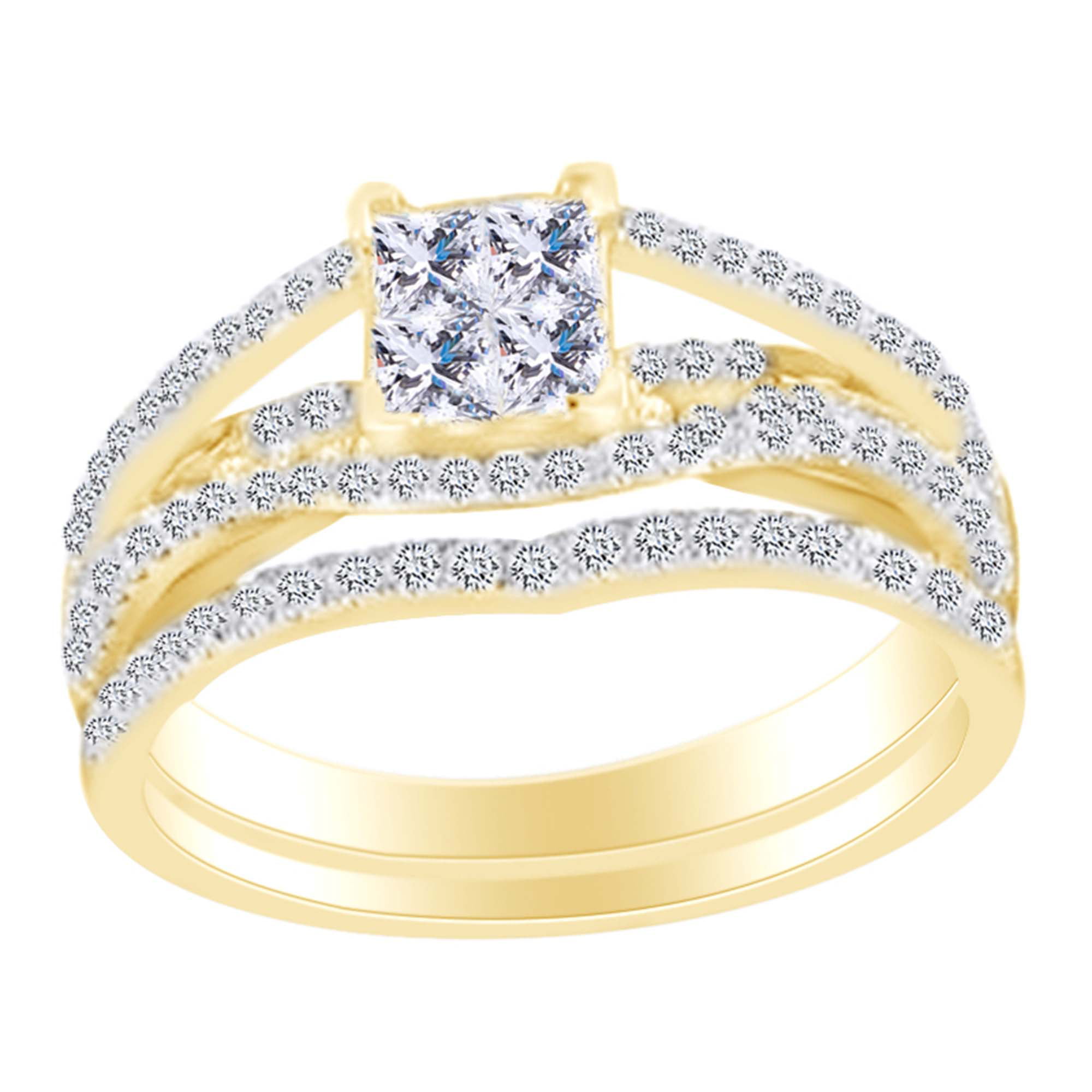 18K WHITE GOLD GF 6CT ENGAGEMENT WEDDING LAB DIAMONDS TENNIS BAND SOLID RING SET